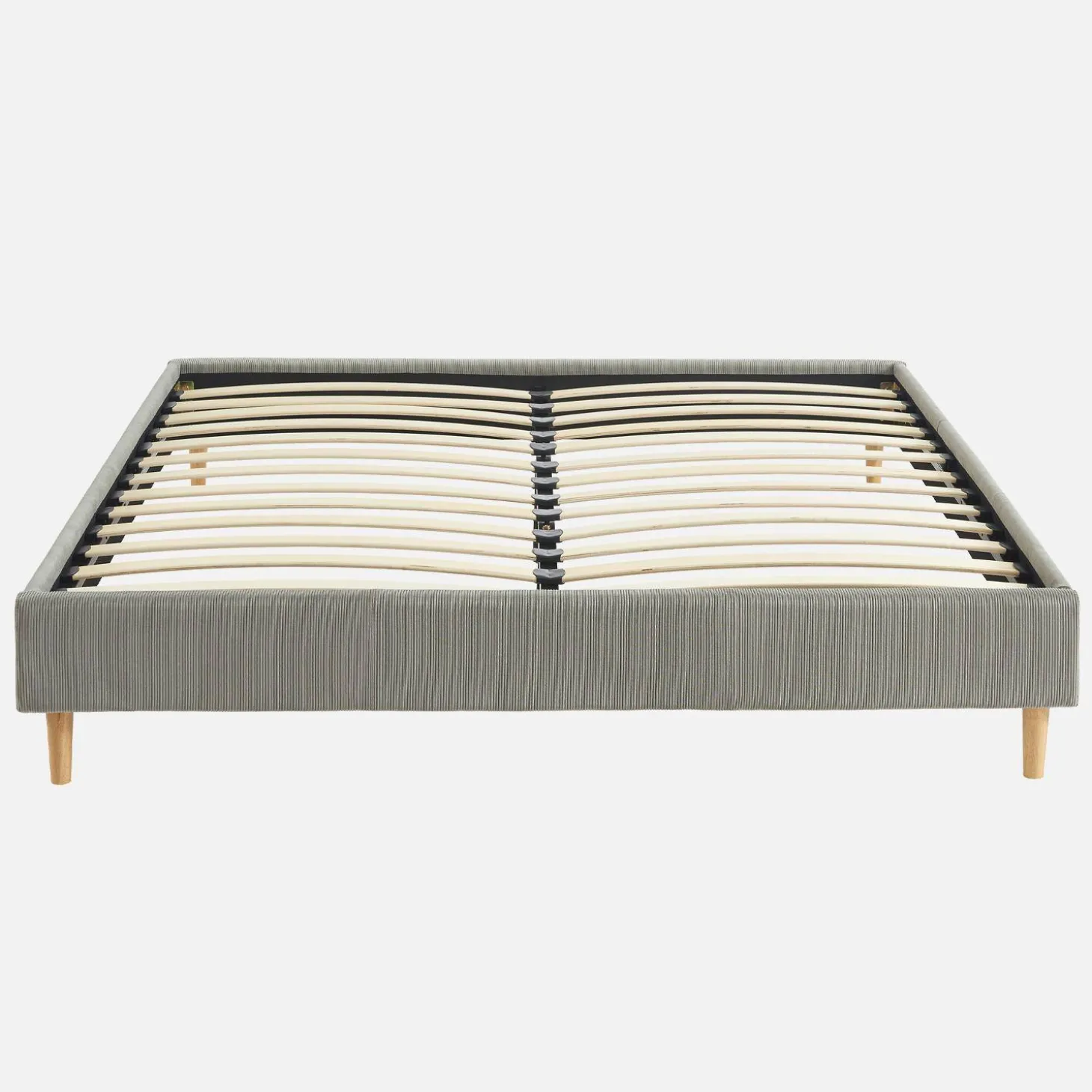 Cama com base de ripas 160x200cm, veludo canelado fino