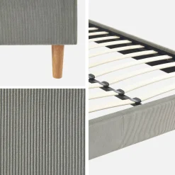 Cama com base de ripas 160x200cm, veludo canelado fino