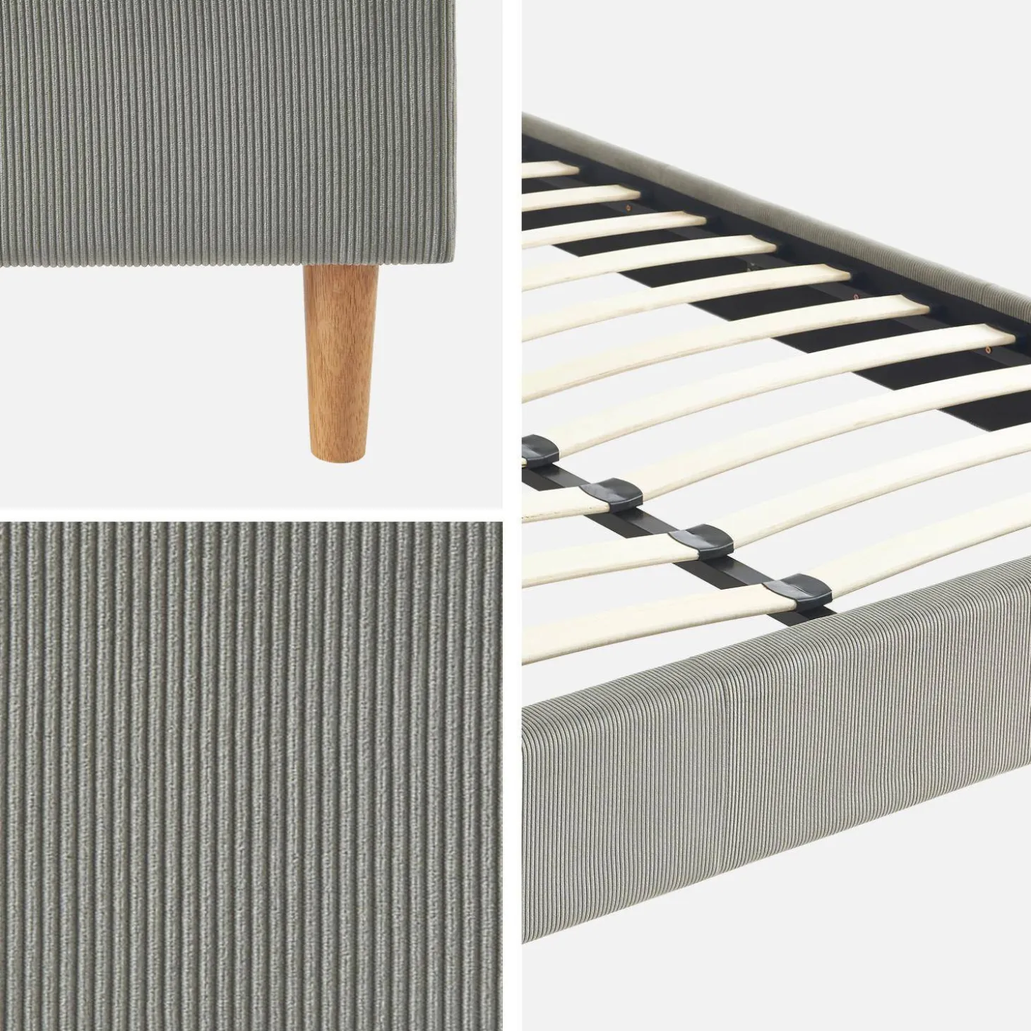 Cama com base de ripas 160x200cm, veludo canelado fino