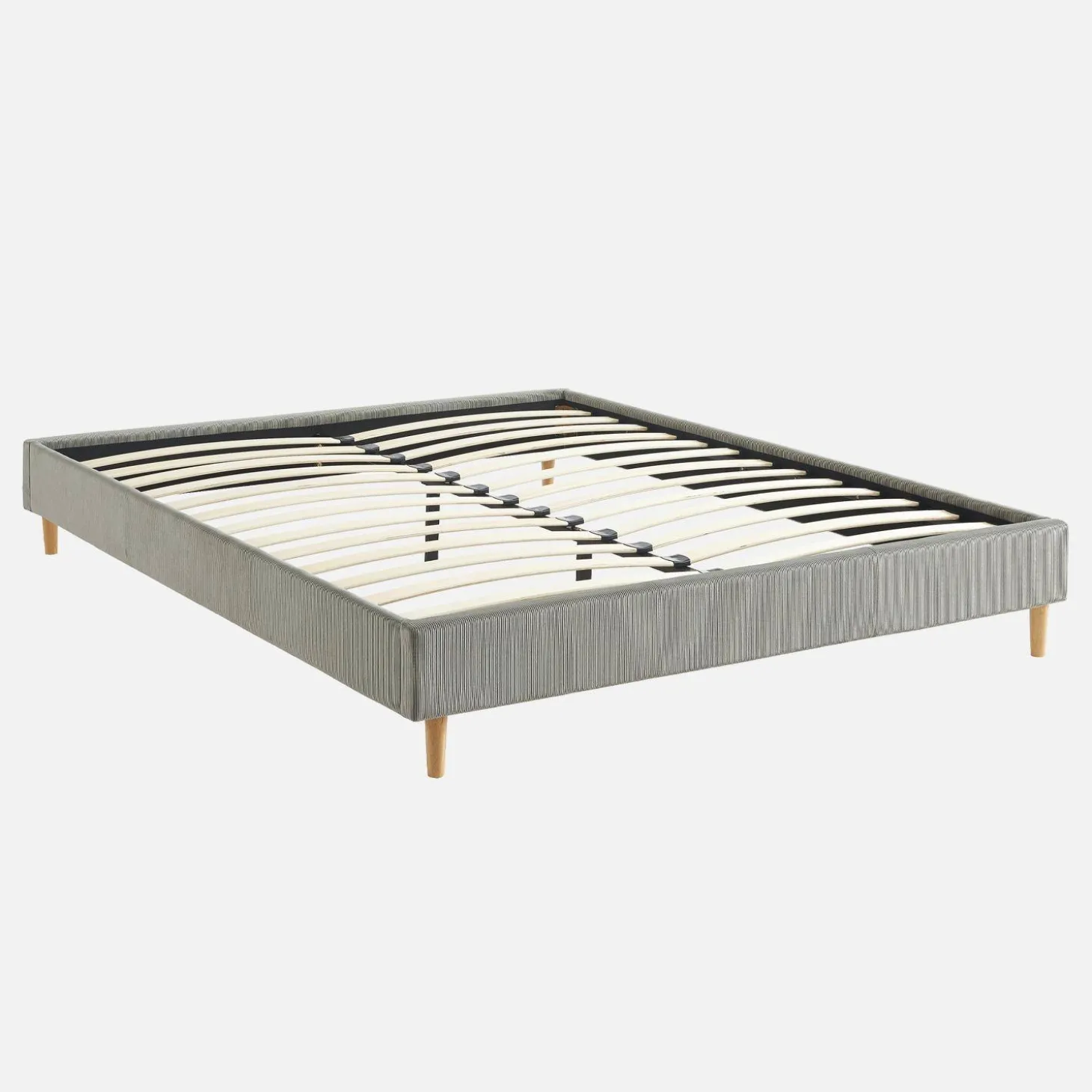 Cama com base de ripas 160x200cm, veludo canelado fino