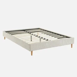 Cama com base de ripas 140x190cm, veludo canelado fino