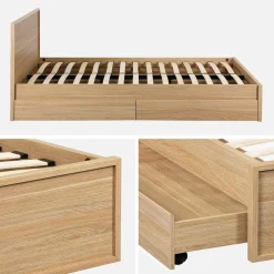 Cama com estrado de ripas e cabeceira 160x200cm + 4 gavetas em madeira