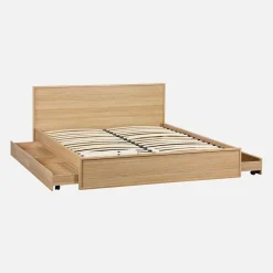 Cama com estrado de ripas e cabeceira 160x200cm + 4 gavetas em madeira
