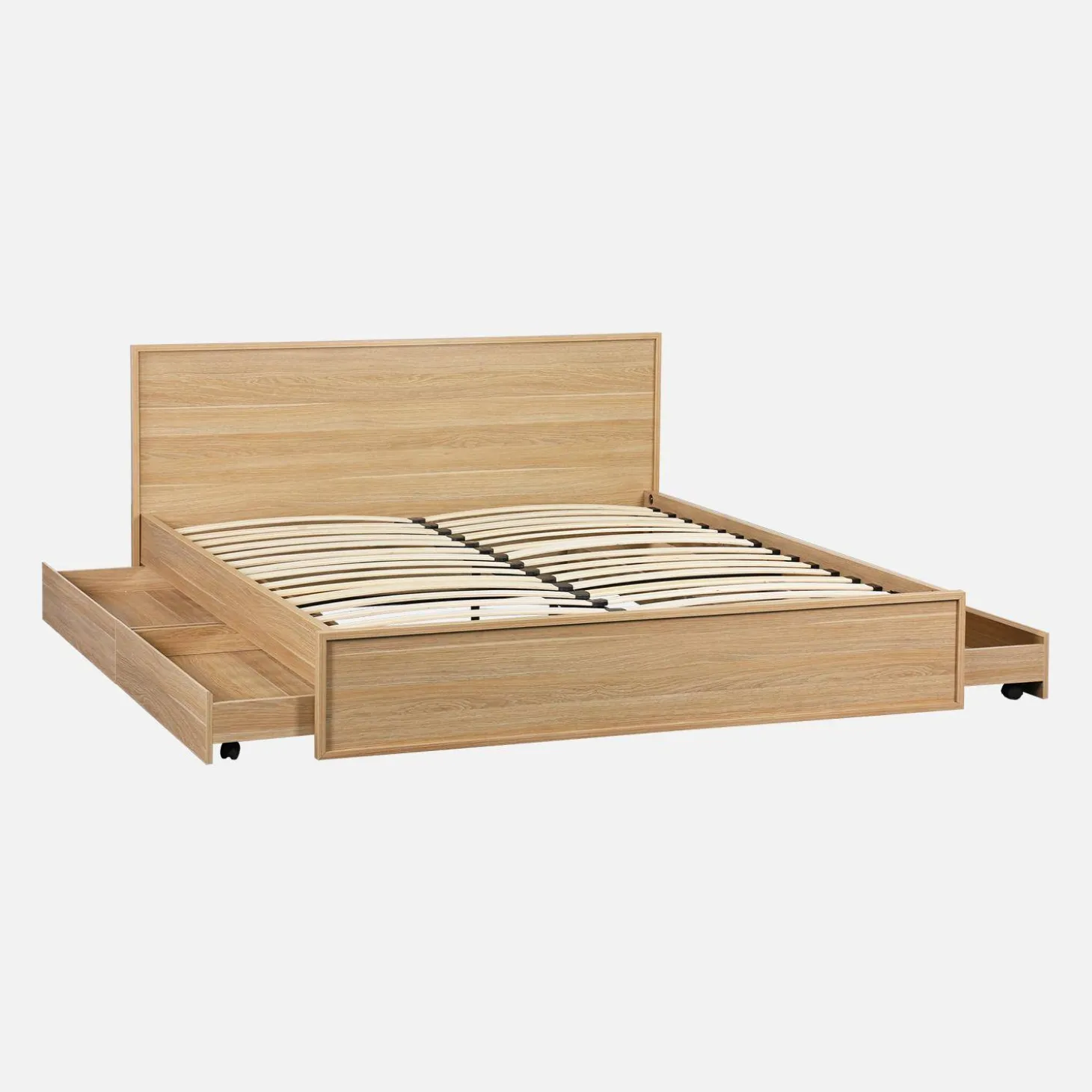 Cama com estrado de ripas e cabeceira 160x200cm + 4 gavetas em madeira