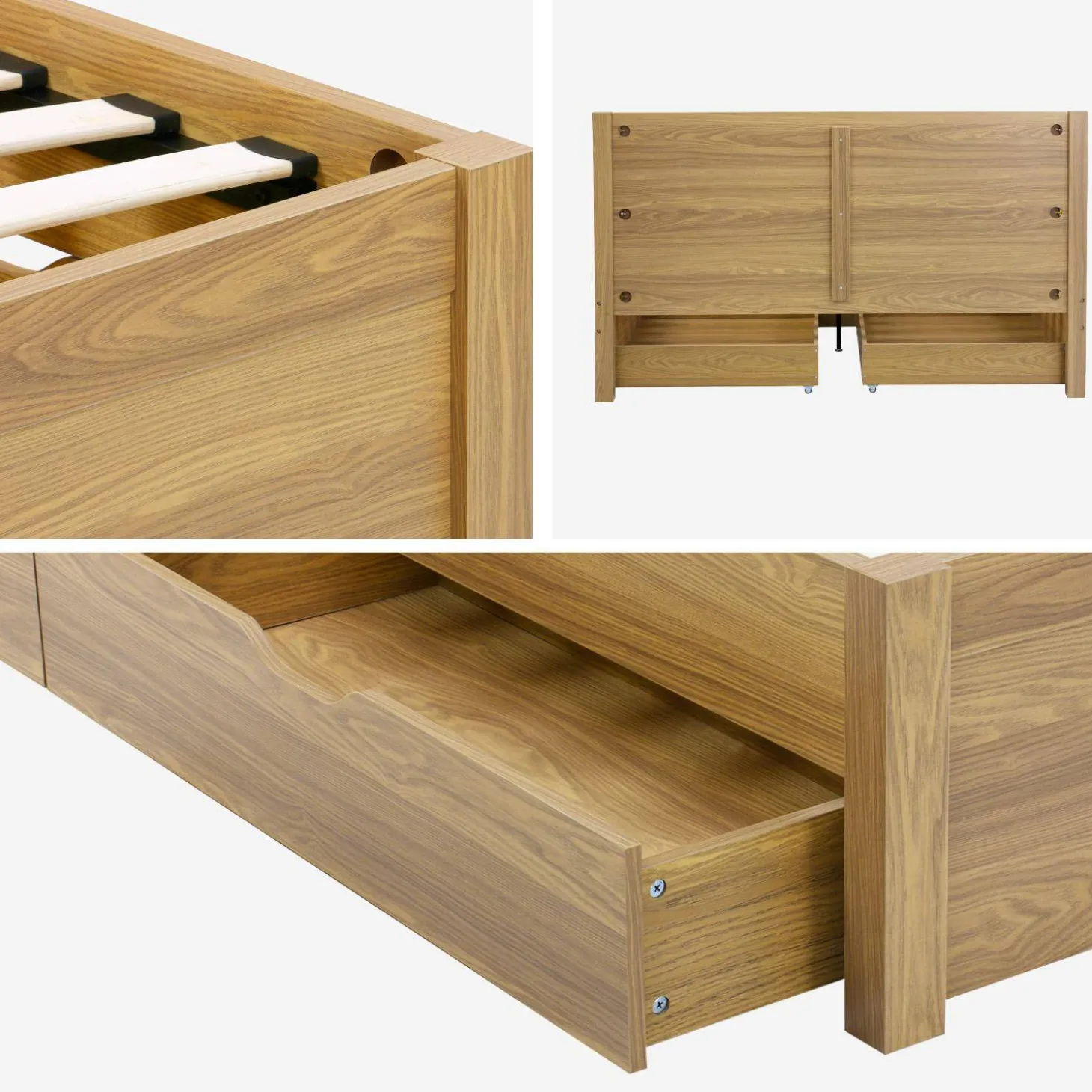 Cama com estrado de ripas e cabeceira 160x200cm + 4 gavetas