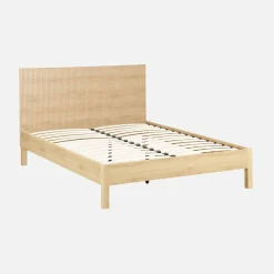 Cama com estrado de ripas e cabeceira, 160x200cm decoração em madeira