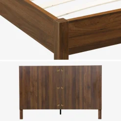 Cama com estrado de ripas e cabeceira, 140x190cm decoração em madeira