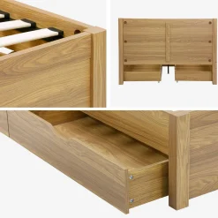 Cama com estrado de ripas e cabeceira 140x190cm + 4 gavetas