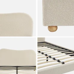 Cama com estrado de ripas e cabeceira, branca em boucle