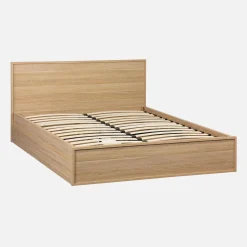 Cama com estrado de ripas e cabeceira 140x190cm + 4 gavetas decoração madeira