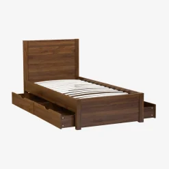 Cama com estrado de ripas e cabeceira 90x190cm + 4 gavetas