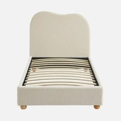 Cama com estrado de ripas e cabeceira, branca em boucle