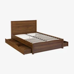 Cama com estrado de ripas e cabeceira 140x190cm + 4 gavetas