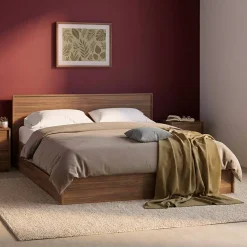 Cama com estrado de ripas e cabeceira 160x200cm + 4 gavetas em madeira