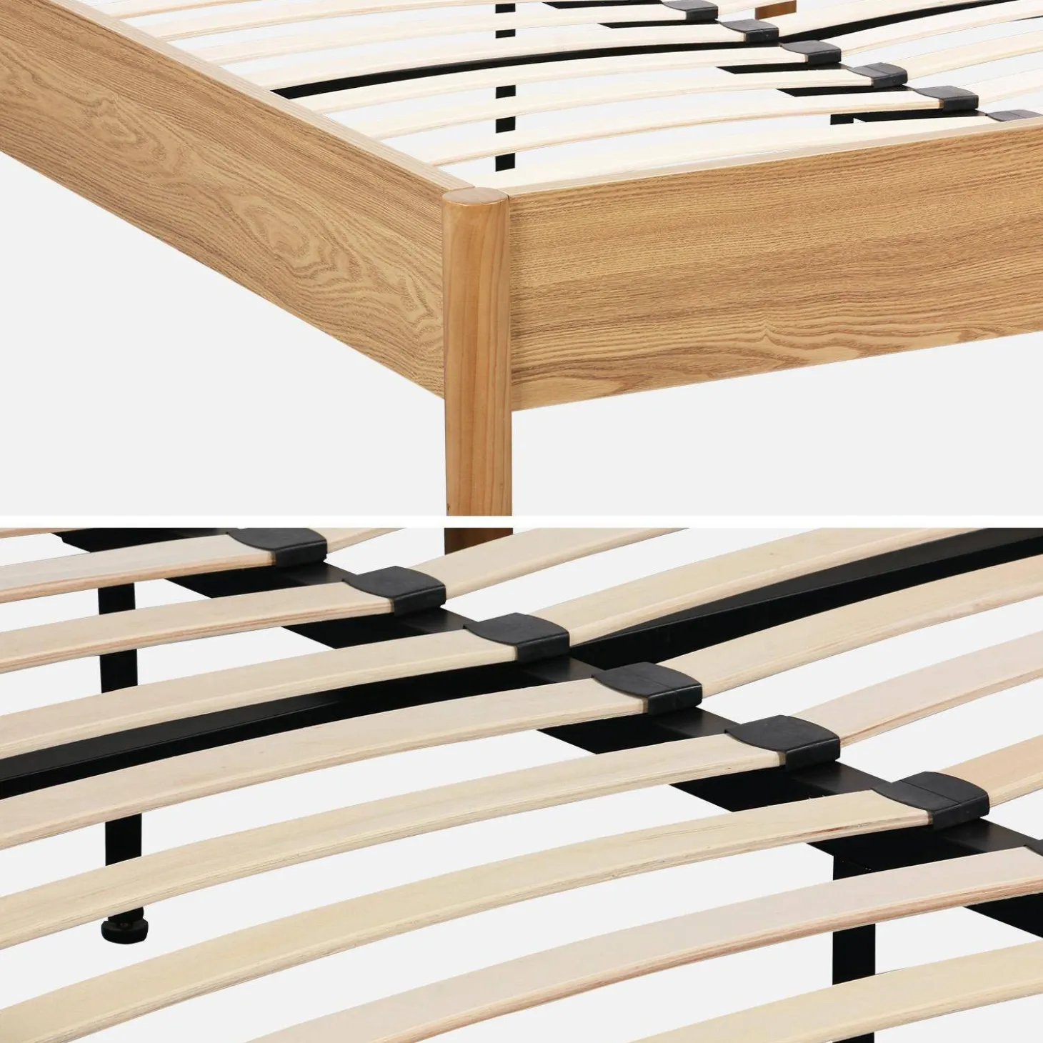 Cama com estrado de ripas 160x200cm com acabamento em madeira