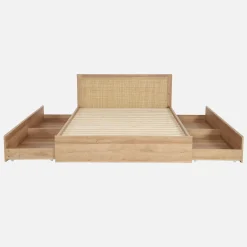 Cama de casal boêmia com estrado de ripas e cabeceira, 140x190cm + 4 gavetas