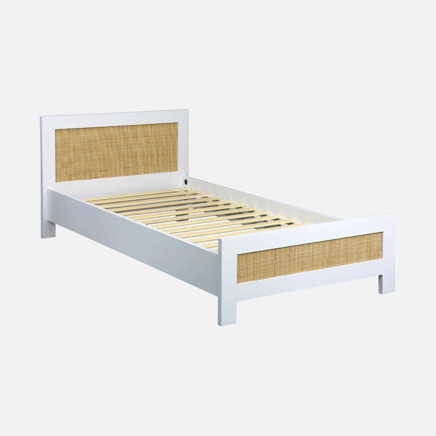 Cama de criança em madeira branca e efeito cana, 190cm