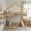 Cama infantil beliche em madeira de pinho natural, 90x190cm