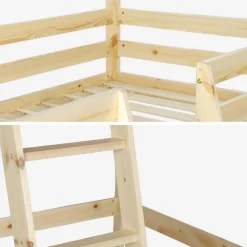 Cama infantil beliche em madeira de pinho natural, 90x190cm