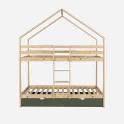 Cama infantil em beliche, 90 x 190 cm em madeira de pinho natural com cama extra