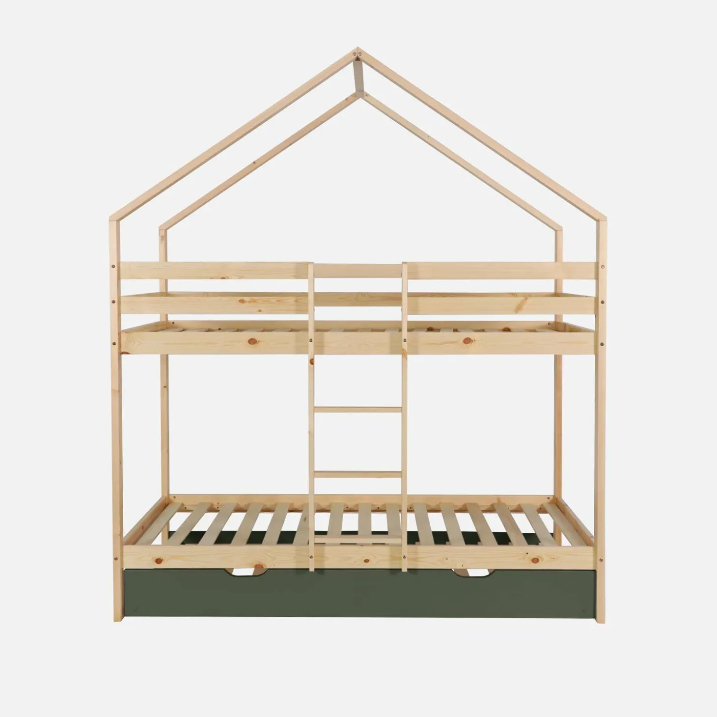 Cama infantil em beliche, 90 x 190 cm em madeira de pinho natural com cama extra