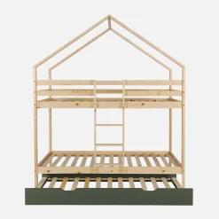 Cama infantil em beliche, 90 x 190 cm em madeira de pinho natural com cama extra