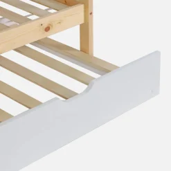 Cama infantil em beliche, 90 x 190 cm em madeira de pinho natural com cama extra