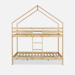 Cama infantil em beliche, 90 x 190 cm em madeira de pinho natural com cama extra