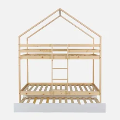 Cama infantil em beliche, 90 x 190 cm em madeira de pinho natural com cama extra