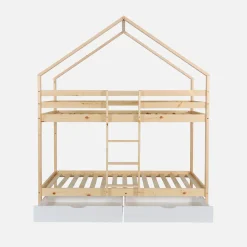 Cama infantil em beliche, 90 x 190 cm madeira de pinho natural com gavetas de arrumação