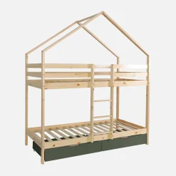 Cama infantil em beliche, 90 x 190 cm madeira de pinho natural com gavetas de arrumação