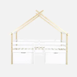 Cama infantil em madeira de pinho com ripas incluídas e 2 gavetas