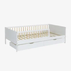 Cama ninho infantil 190cm pinho natural com estrado de ripas e gavetas