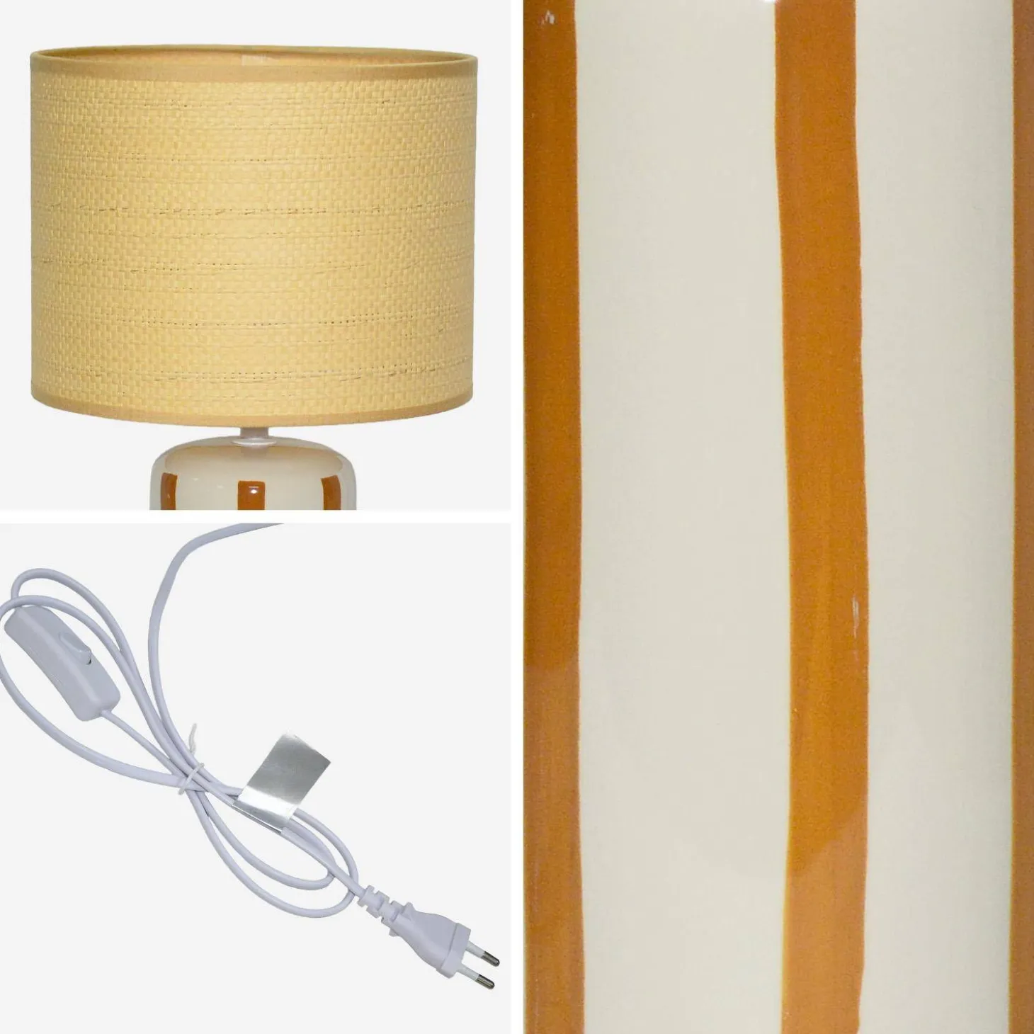 Candeeiro de mesa de cerâmica com abajur de efeito rattan