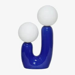 Candeeiro de mesa de cerâmica e vidro