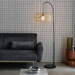Candeeiro de pé com efeito rattan natural, 170cm