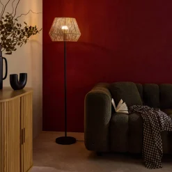 Candeeiro de pé de interior com efeito rattan, 150cm