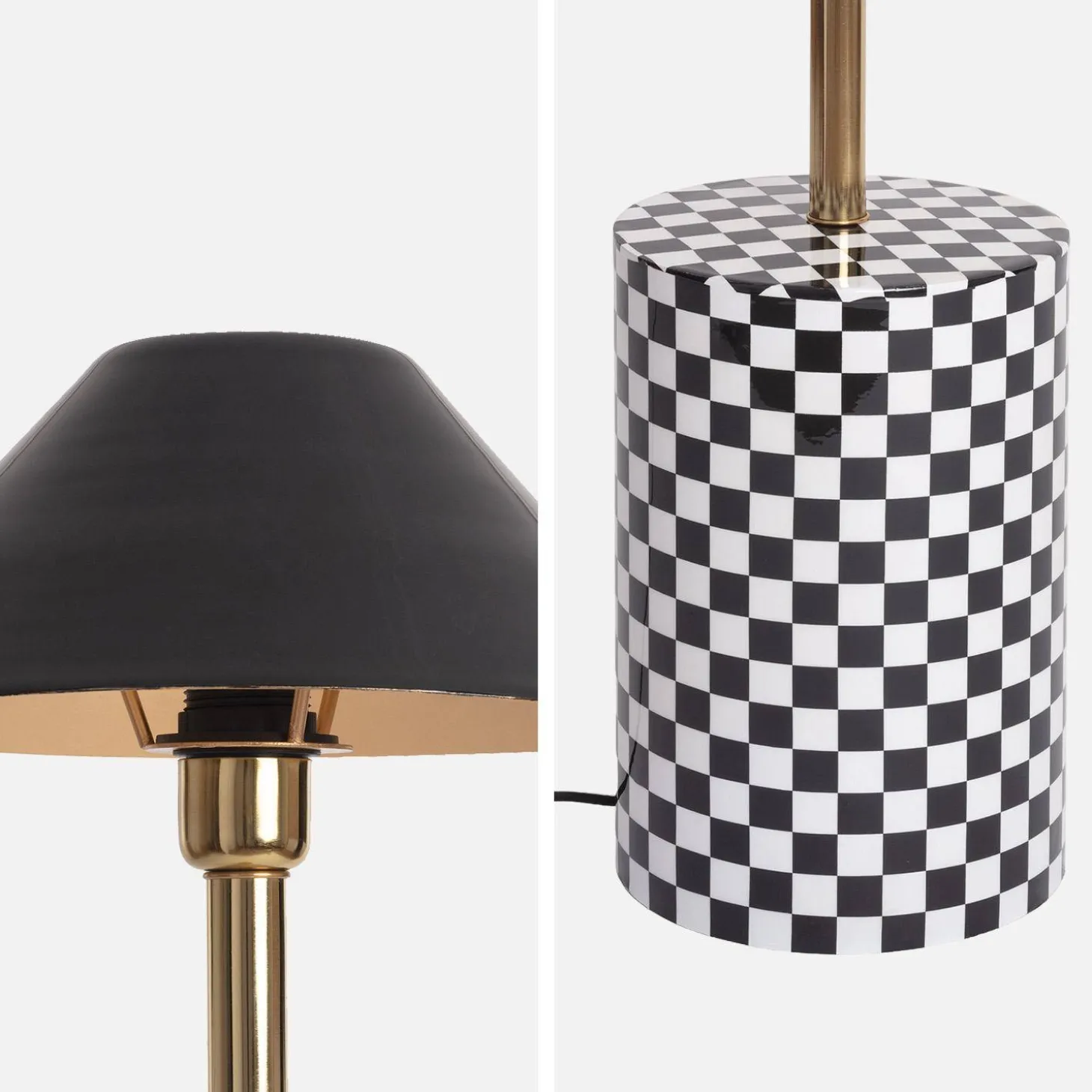 Candeeiro de pé em metal com base xadrez para interior