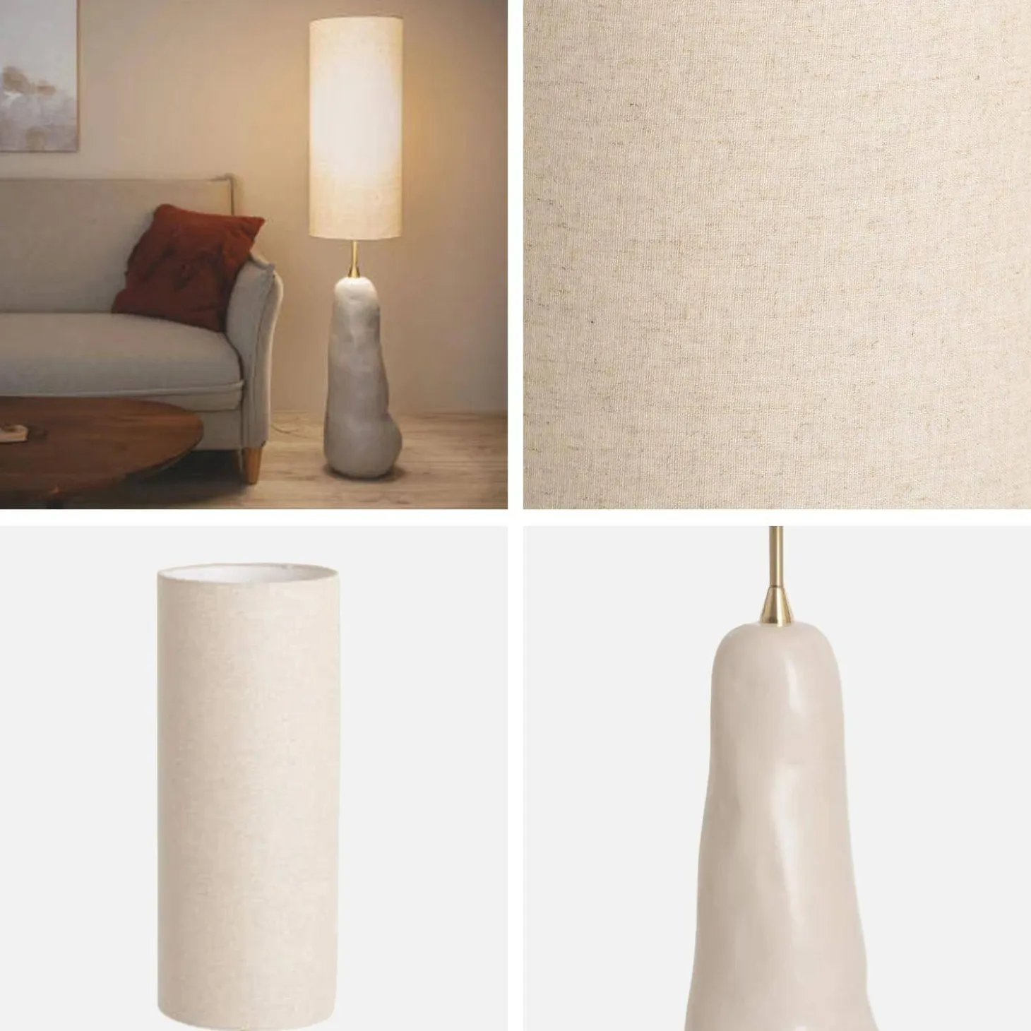 Candeeiro de pé interior em cerâmica e tecido, 138cm