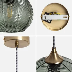 Candeeiro suspenso em metal e vidro, 20cm