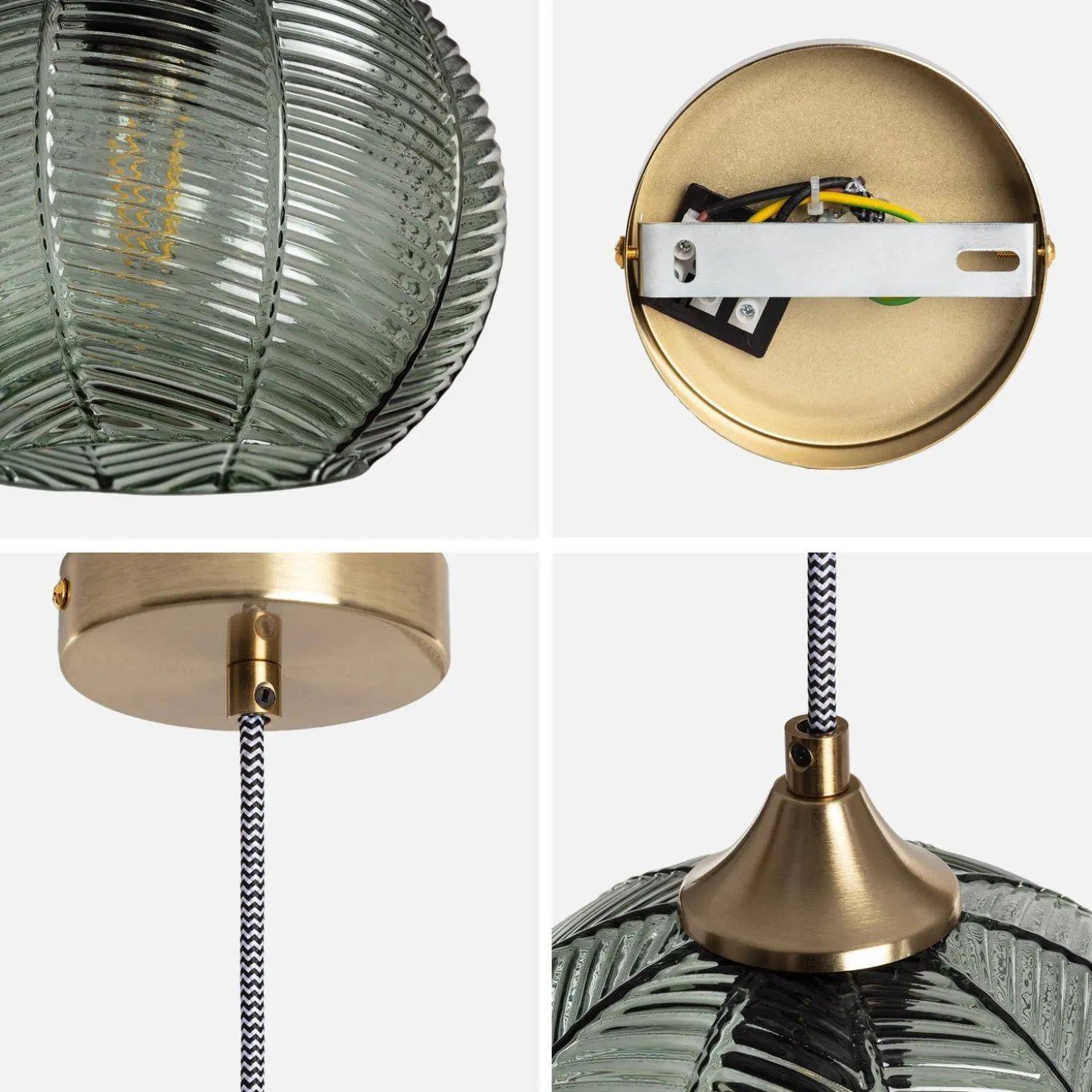 Candeeiro suspenso em metal e vidro, 20cm