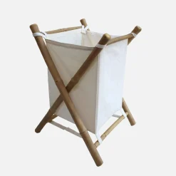 Cesto para roupa suja dobrável em bambu e tecido