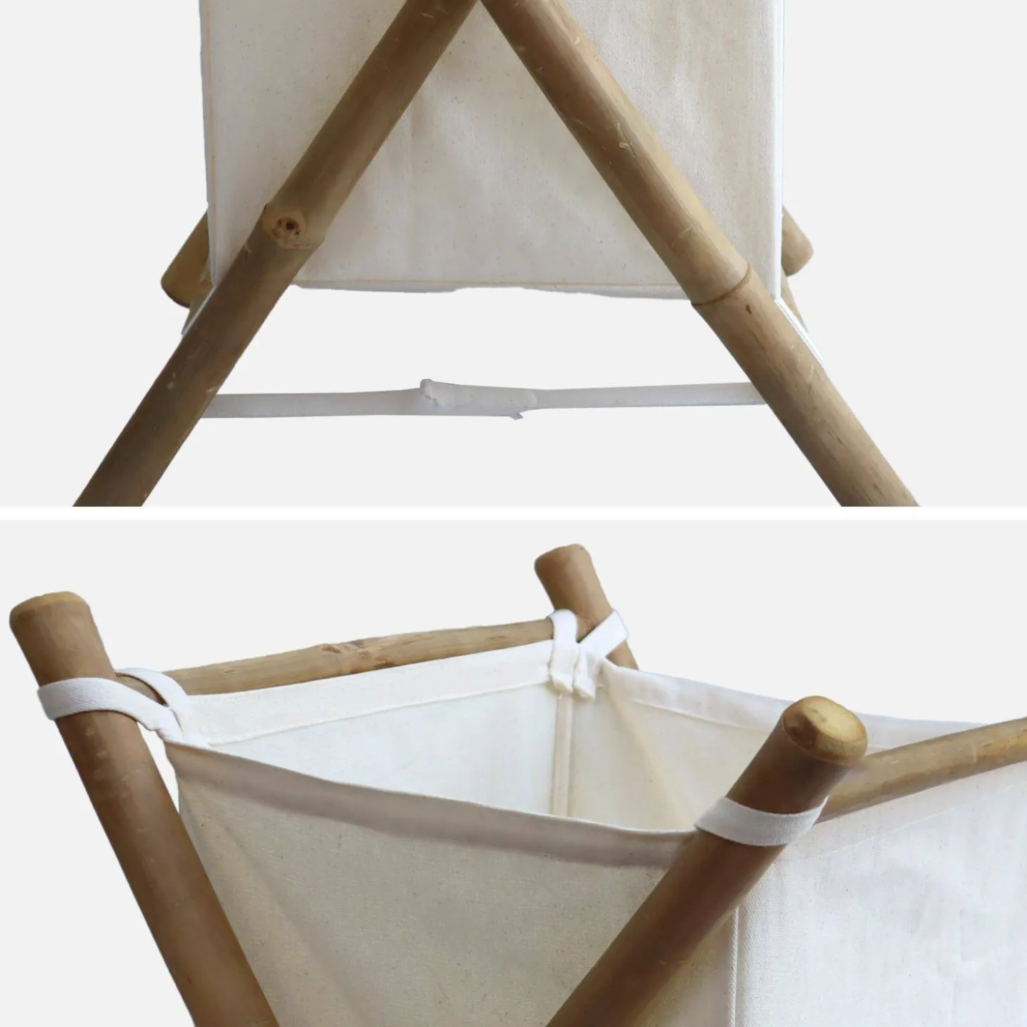 Cesto para roupa suja dobrável em bambu e tecido