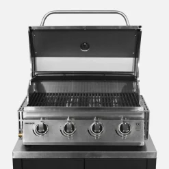 Churrasqueira a gás de 4 queimadores + cozinha externa em aço, 80cm