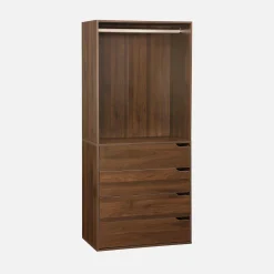 Closet modular com acabamento em madeira de 4 módulos