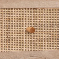 Cómoda com efeito madeira e cana de 3 gavetas