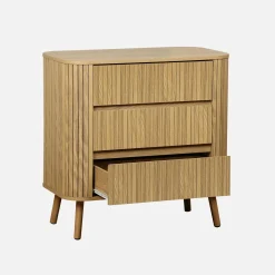 Cómoda, decoração estriada natural de 3 gavetas