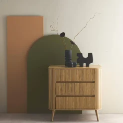 Cómoda, decoração estriada natural de 3 gavetas