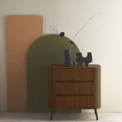 Cómoda, decoração estriada natural de 3 gavetas