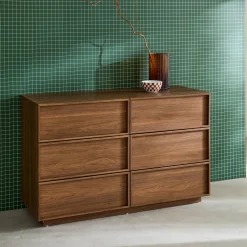 Cômoda efeito madeira 6 gavetas, 120cm